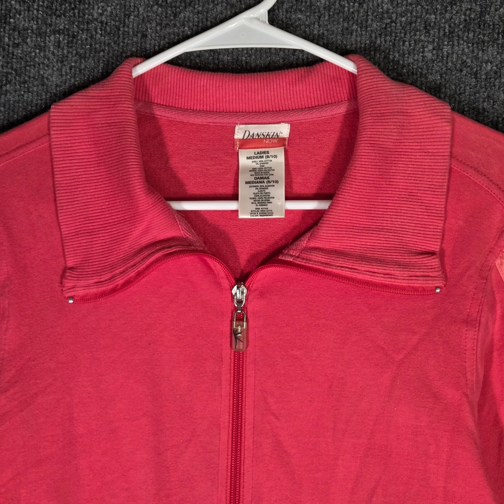 Danskin Now Track Jacket Womens Medium Pink Full Zip Y2K Athletic Stripes Sweat